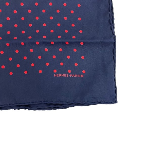 Hermes - Excellent - Paris Red Polka Dot Navy Blue Wrap - Blue/Pink - One Size - Picture 8 of 9